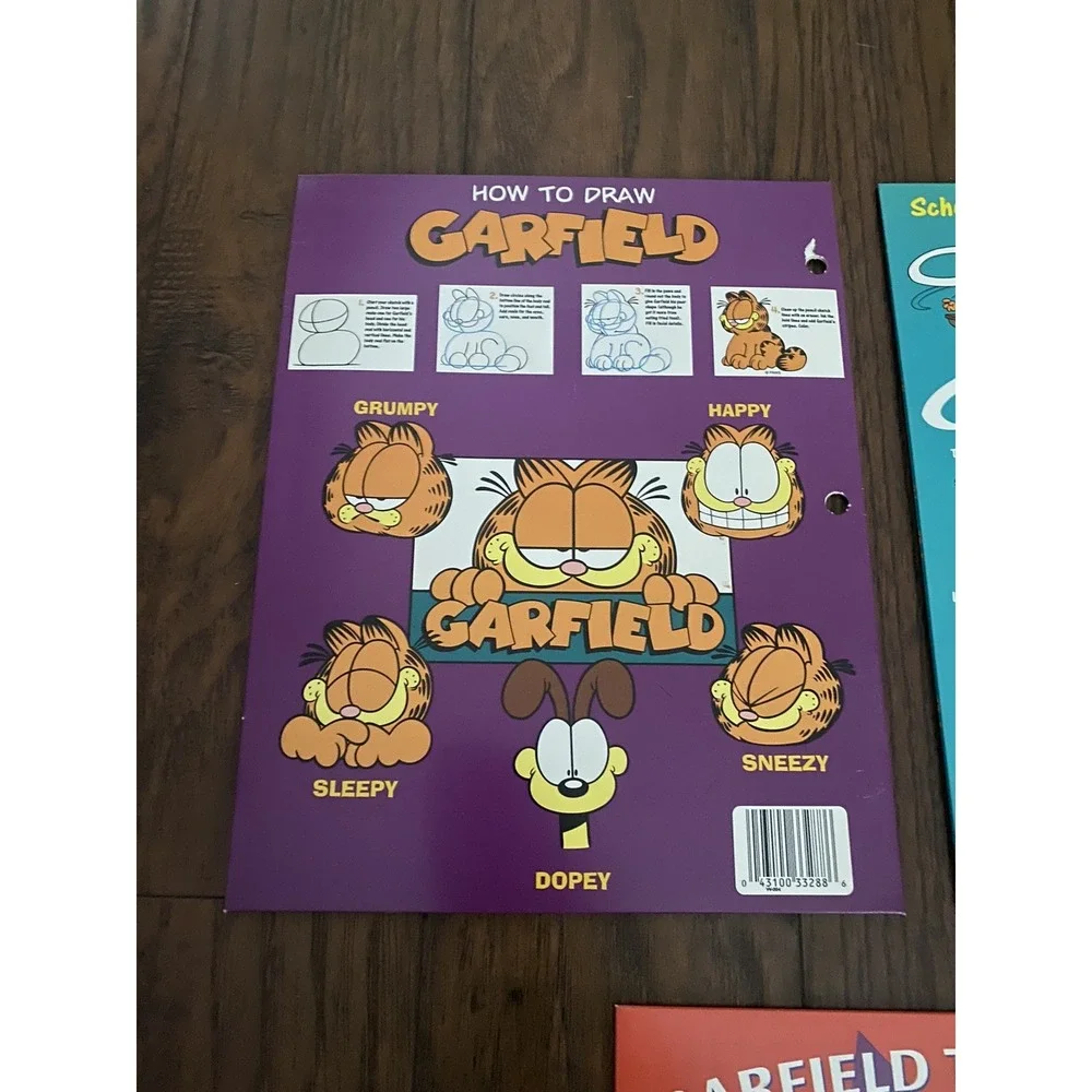 3 Vintage Garfield Pocket Folders‎ Lot 1978 Mead Portfolio Messy Bedroom Lunch